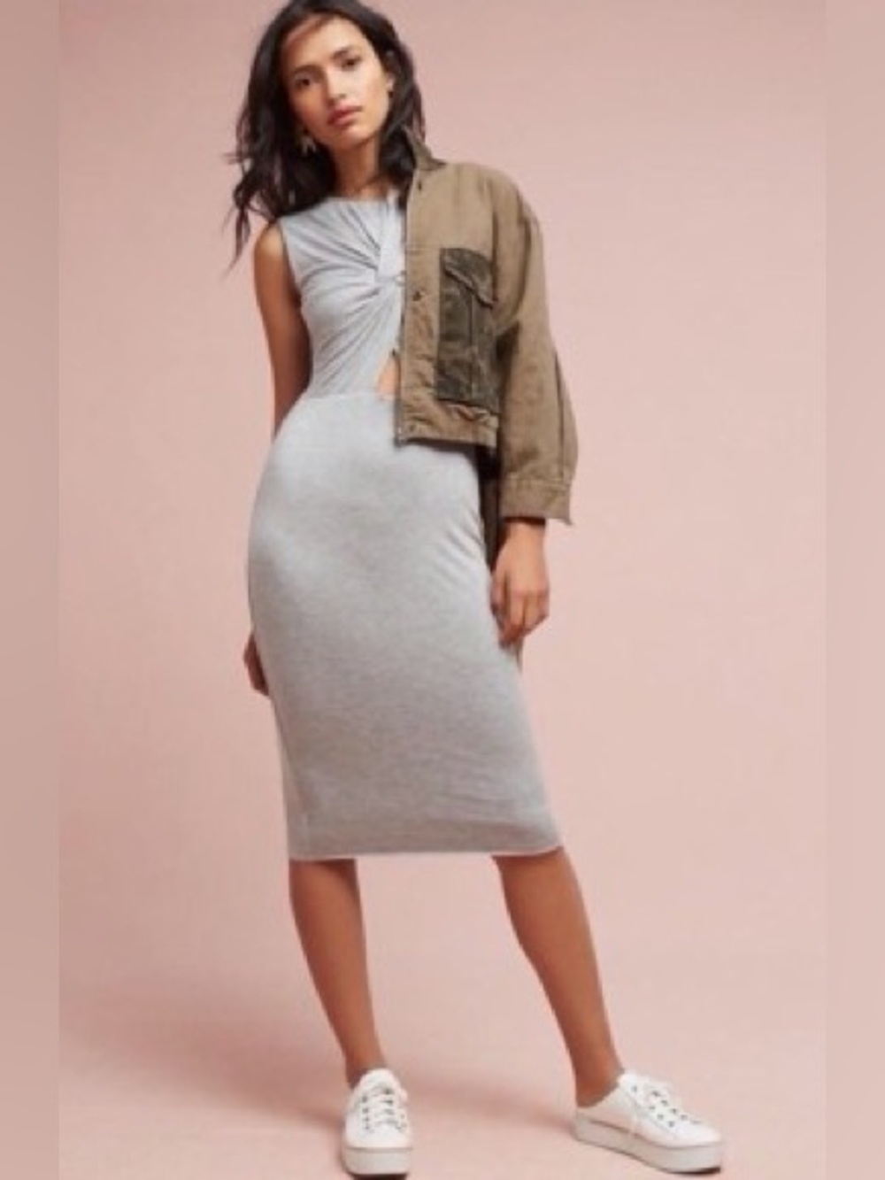 Anthropologie Bailey 44 Knotted Cut Out Dress Size Small Gray Knit Pencil
